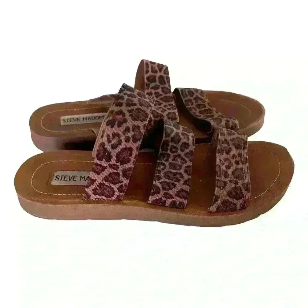 Steve Madden Sandals Leopard Print Pascale Slip on Sandal 3 strap  Size 7
